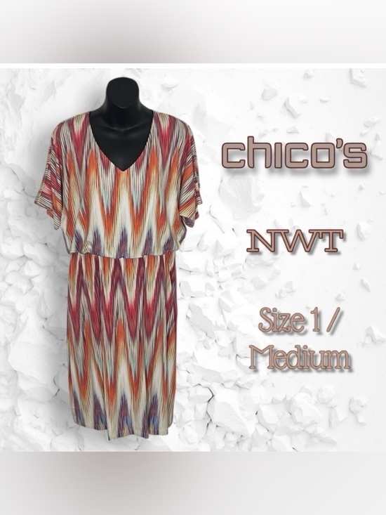 Chico's Dresses & Skirts - Chico’s NWT Ikat Print Multicolor Short Sleeve Dress Size Medium(Chico’s Size 1)